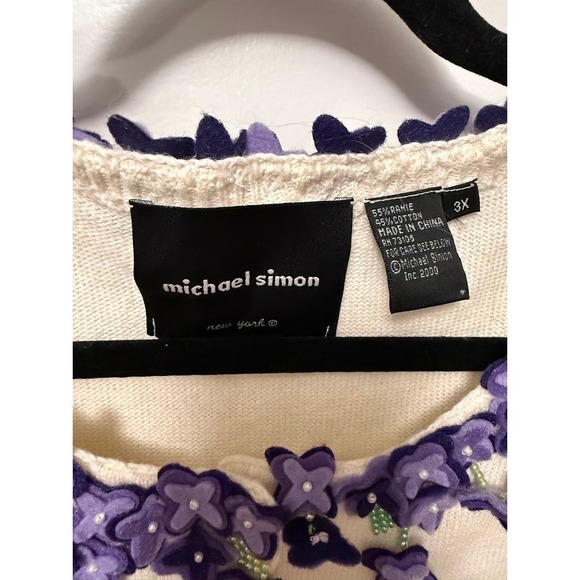 Vintage Michael Simon White Embellished Cardigan Spunsilk Blend Floral PLUS 3X - Picture 4 of 8